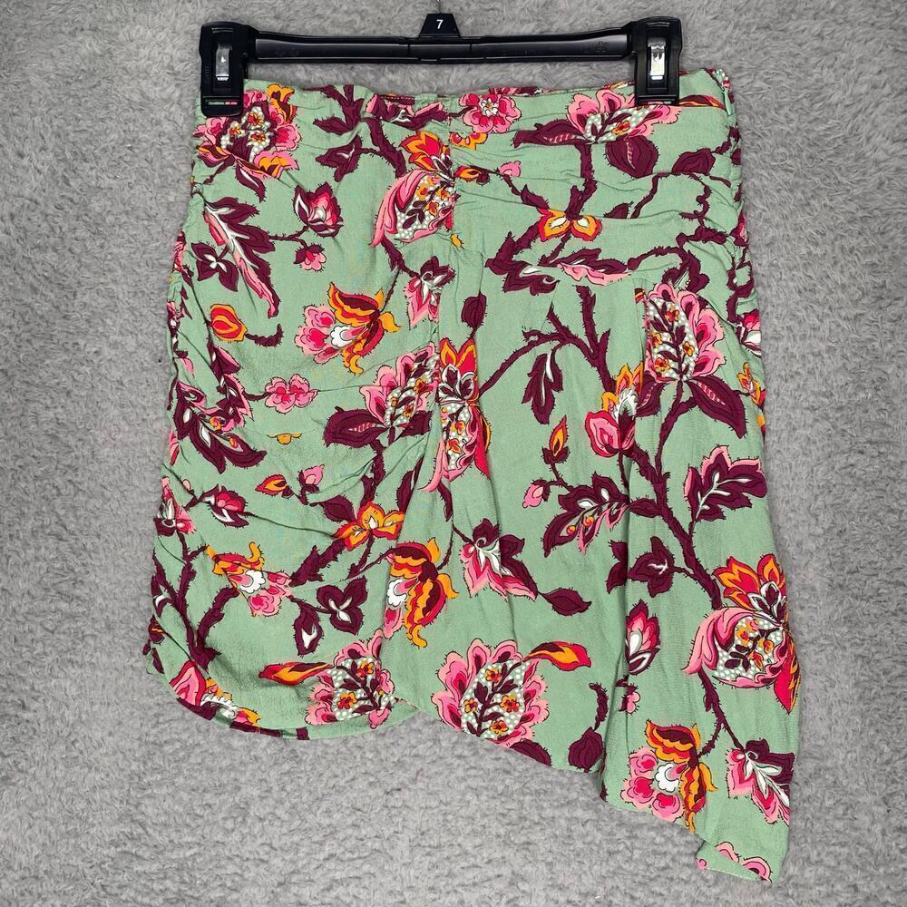 NWOT Zara womens asymmetrical mini skirt floral ruched summer spring colorful M